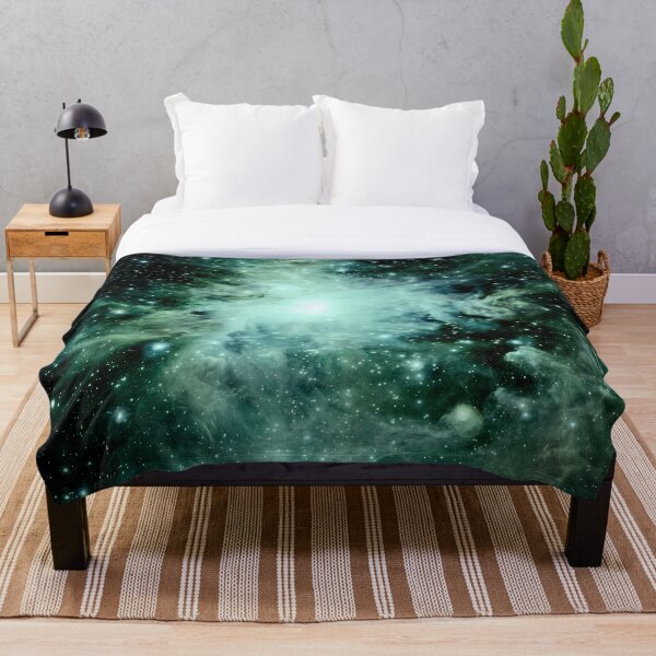 Galaxy Orion Nebula Forest Green Teal Throw Blanket