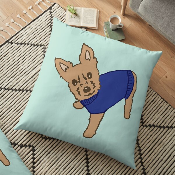 Blue Sweater Yorkie Floor Pillow