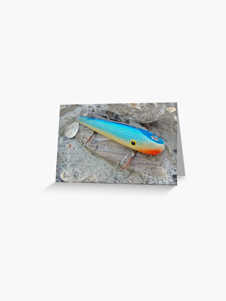 J and J Flop Tail Vintage Saltwater Fishing Lure - Blue | Greeting Card