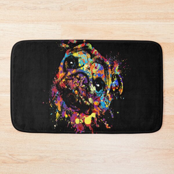 Colorful Paint Pug dog Bath Mat