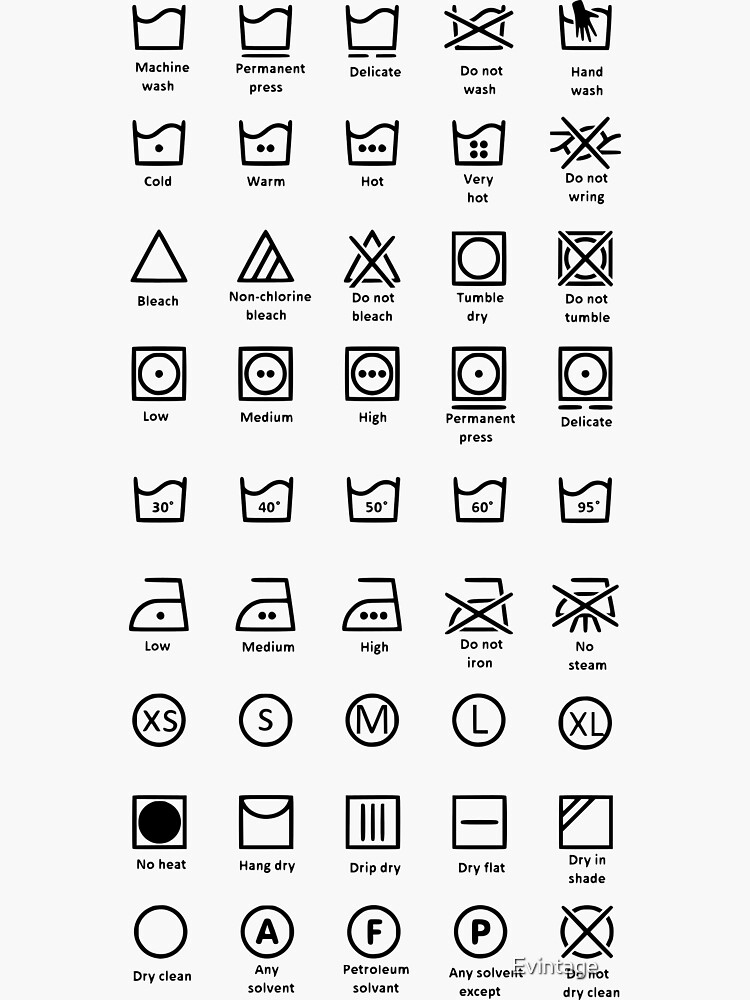 "Laundry Symbols and their Meanings" Sticker for Sale by Evintage