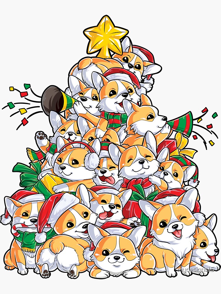 "Puppies Christmas Tree" Sticker for Sale by mydesigns15 Redbubble