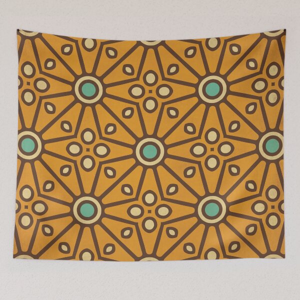 Item preview, Kitschy Mid Century Pattern in Mustard and Aqua designed and sold by Lori-Goree.