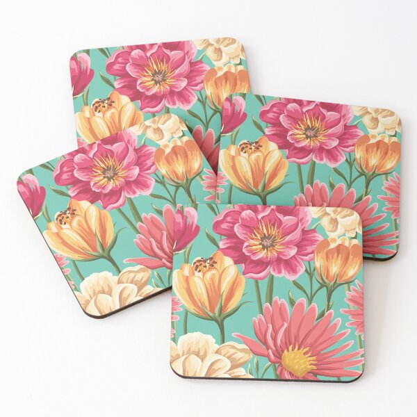 Item preview, Kitschy Nineties Flower Pattern in Pink and Aqua designed and sold by Lori-Goree.