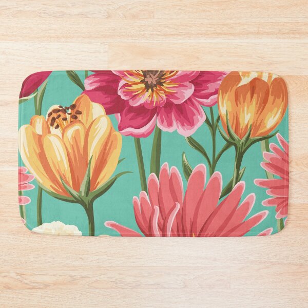 Item preview, Kitschy Nineties Flower Pattern in Pink and Aqua designed and sold by Lori-Goree.