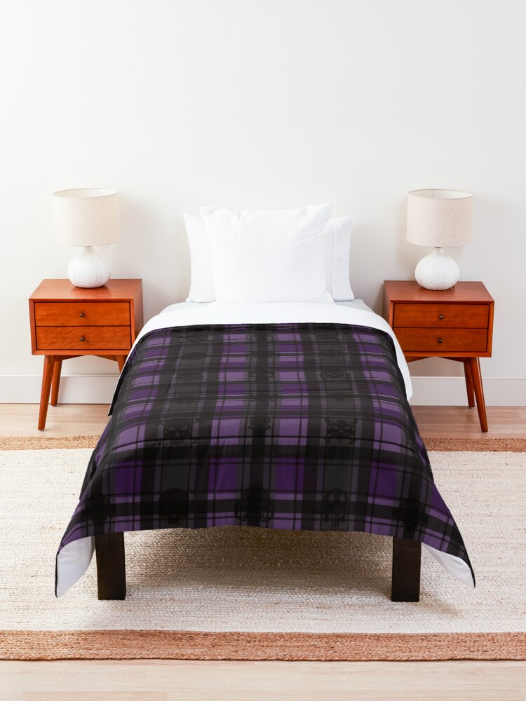 Alternate view of Purple Gothic Skull Plaid Comforter