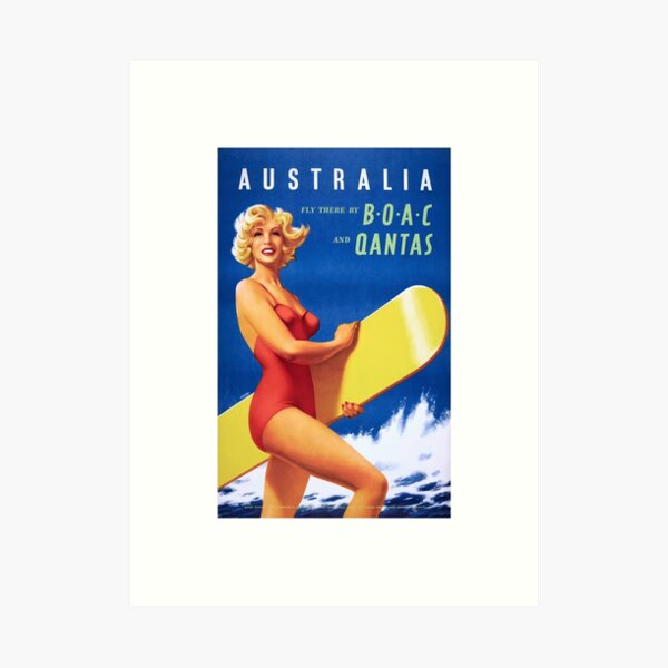 1956 Australia Fly There By BOAC And Qantas Airline Poster Art Print