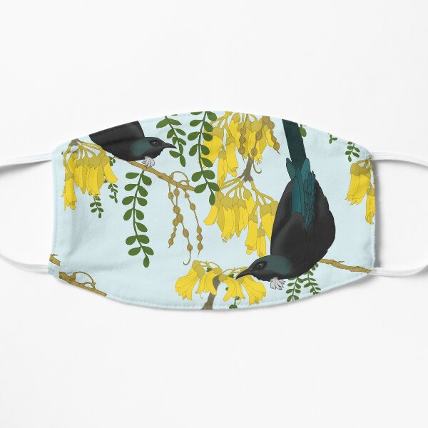 Tuis in the Kowhai Flowers Flat Mask