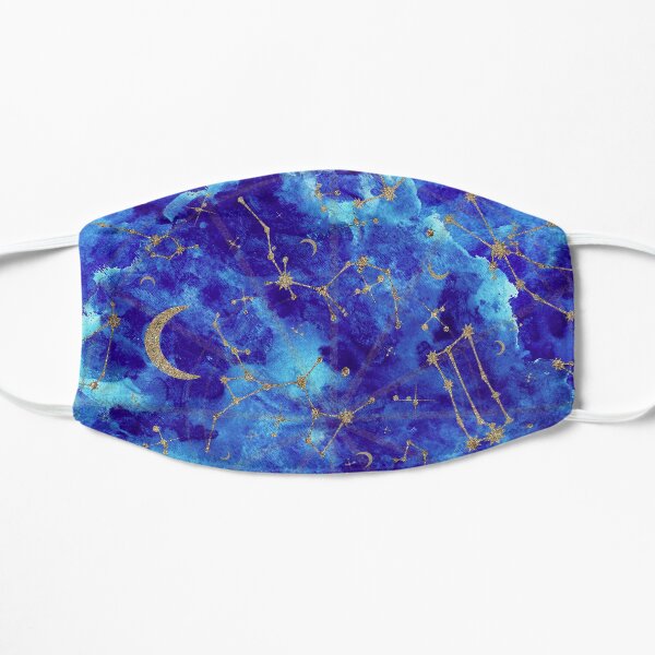 Gold Glitter Zodiac Constellations in Midnight Sky Watercolor Mask