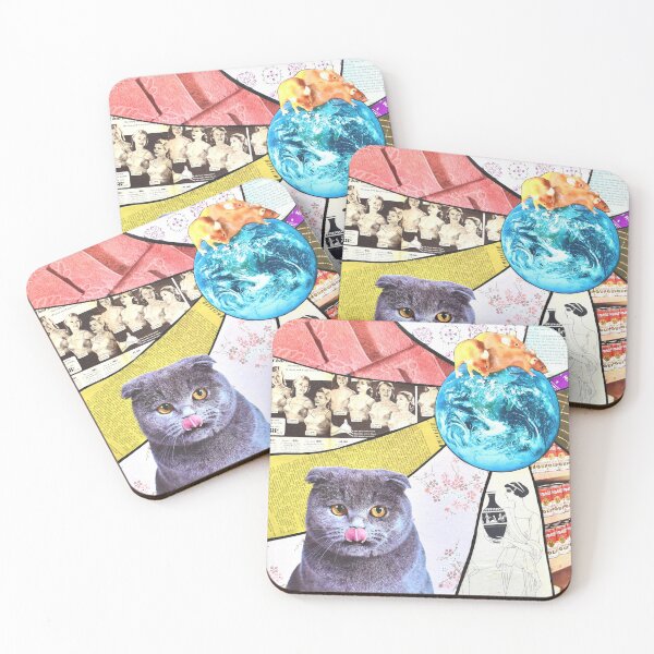 Item preview, Scottish fold Cat in a World Ruled by Mice- Trippy Mixed Media Collage designed and sold by 9LivesNoir.