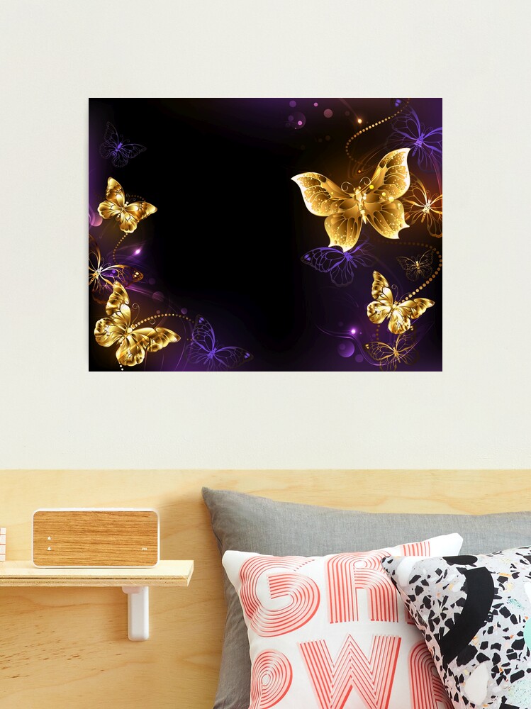 Background with Gold Butterflies Photographic Print for Sale by Blackmoon9