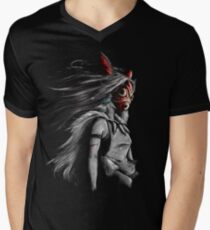 Mononoke Wolf Anime Tra Digitale Malerei T-Shirt mit V-Ausschnitt