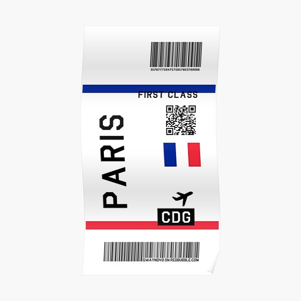 "Flight Ticket Paris" Poster by swaynowo Redbubble