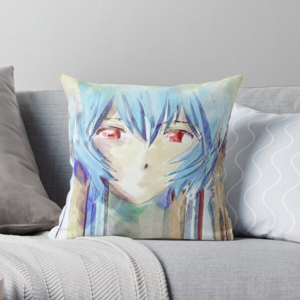 Ayanami Rei Evangelion Anime Tra Digital Painting Throw Pillow