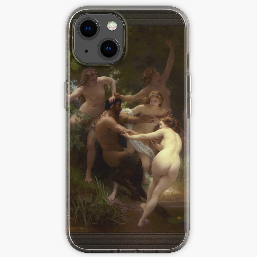 Nymfy a satyr od Williama-Adolphe Bouguereaua - Rozpustilé krásky 3 Nymphs and Satyr by William-Adolphe Bouguereau Old Masters Fine Art Reproduction iPhone Case