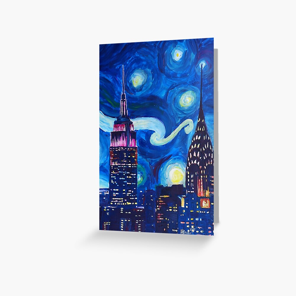 Starry Night In New York Van Gogh Inspired Greeting Card For Sale   Papergc,500x,w,f8f8f8 Pad,1000x1000,f8f8f8 