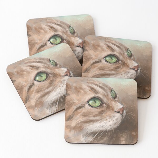 Item preview, Painting of a Blonde Cat with Bright Green Eyes Looking to the Side designed and sold by ibadishi.