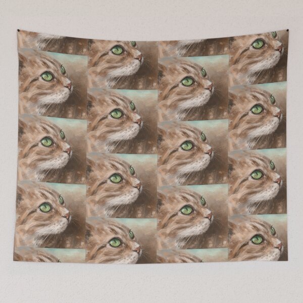 Item preview, Painting of a Blonde Cat with Bright Green Eyes Looking to the Side designed and sold by ibadishi.