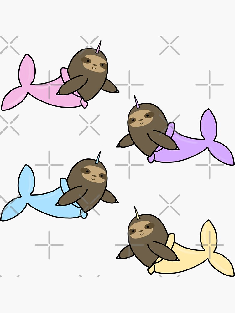 Thumbnail 3 of 3, Sticker, Pack of mermaid sloths designed and sold by Pastel-PaletteD.