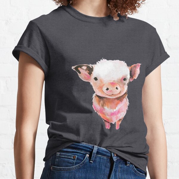 Petit cochon mignon en aquarelle T-shirt classique