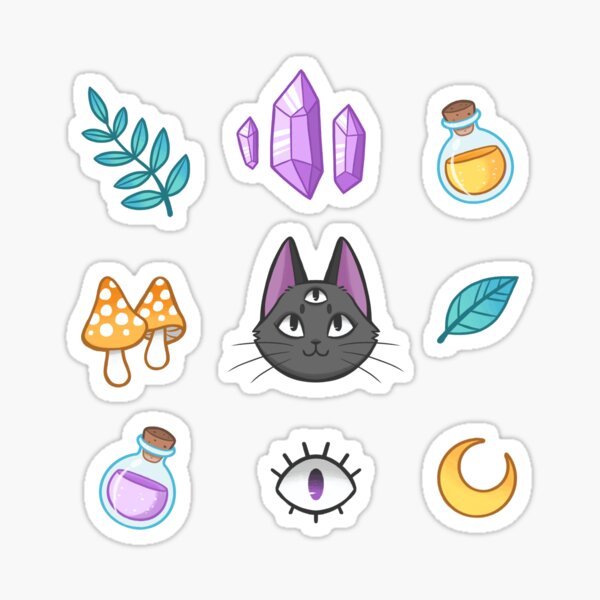 Witchy Cat Pattern White Sticker
