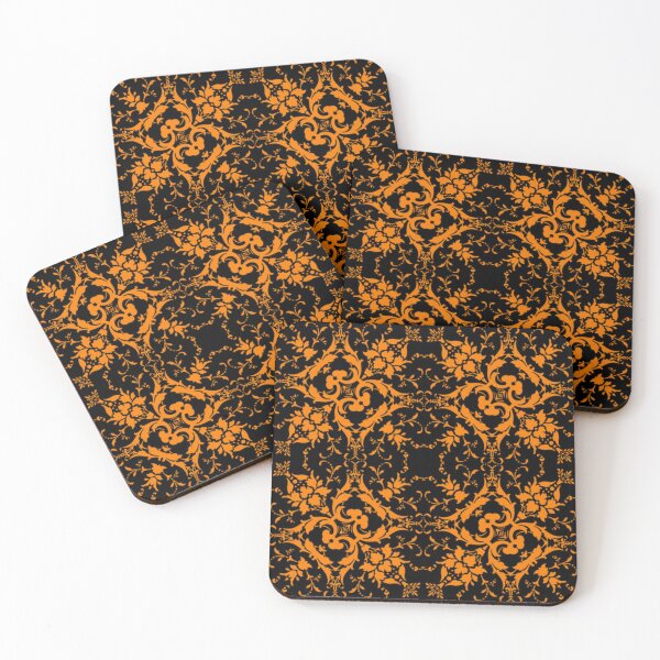 Item preview, Orange floral silhouette black pattern designed and sold by tetibright.