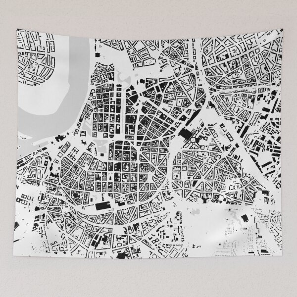 Item preview, Düsseldorf black & white building city map designed and sold by Intrepix.