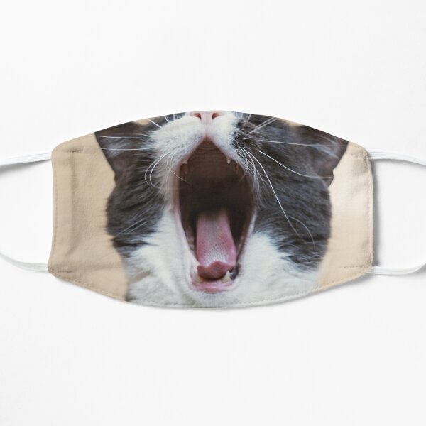 Funny Black & White Shouting Cat Mouth and tongue Cloth Face Mask Flat Mask