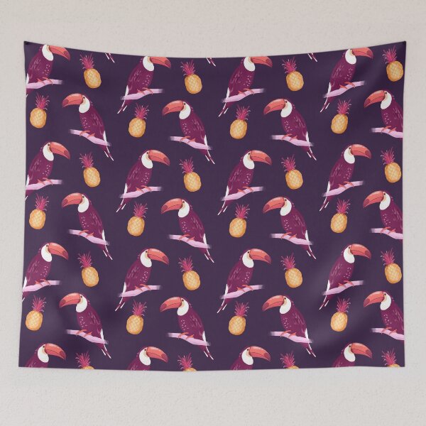Item preview, Toucans and Pineapple on dark background designed and sold by CoffeeandPixels.