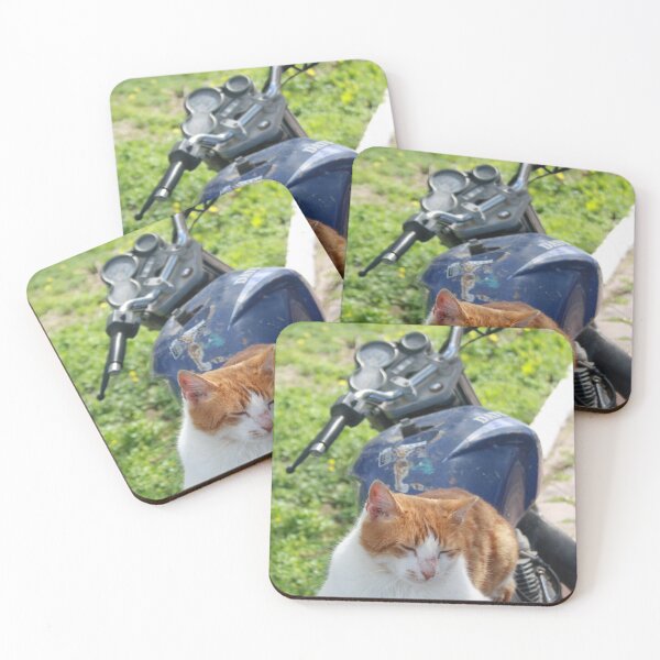 Item preview, Ginger and White Tabby Cat Sunbathing on A Motorcycle designed and sold by taiche.