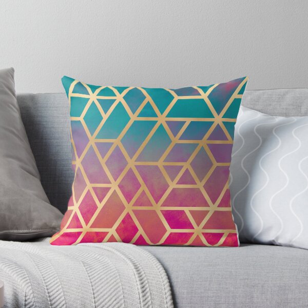 Blue, Pink and Gold Geo Throw Pillow
