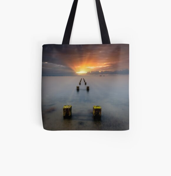 Stormy Seaview Sunbeams Sunrise All Over Print Tote Bag