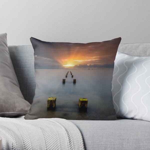 Stormy Seaview Sunbeams Sunrise Throw Pillow