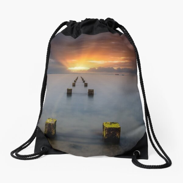 Stormy Seaview Sunbeams Sunrise Drawstring Bag