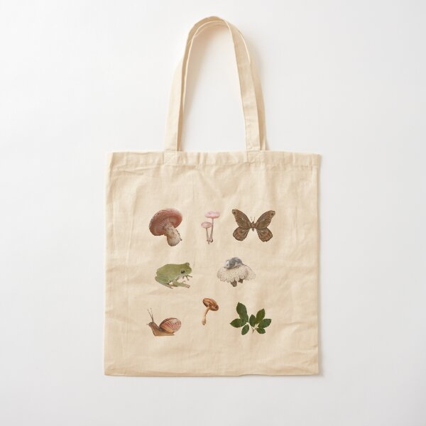 Goblincore fungi and frogs sticker set Cotton Tote Bag