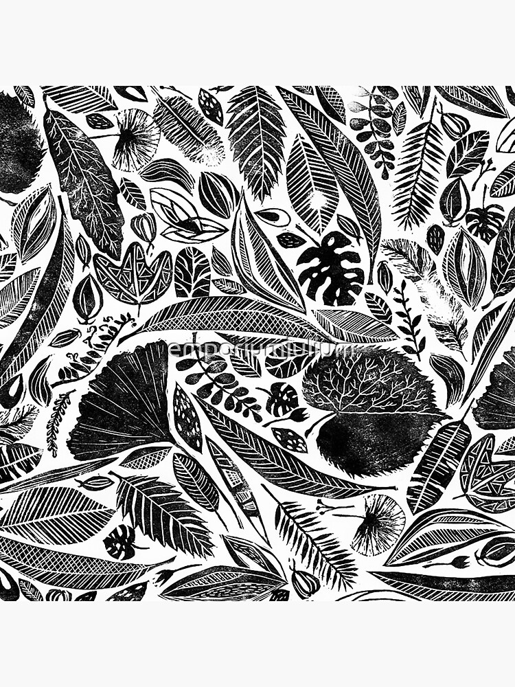 Disover Mixed leaves, Lino cut printed nature inspired hand printed pattern Bag