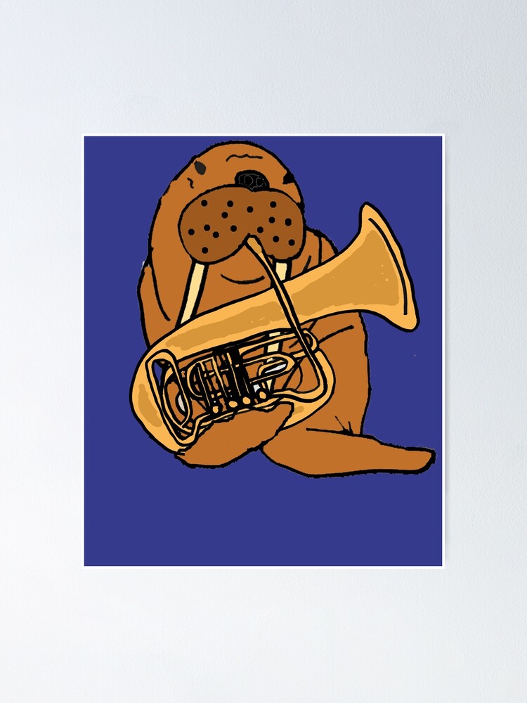 Funny Walrus Playing Tuba Cartoon Poster By Naturesfancy Redbubble
