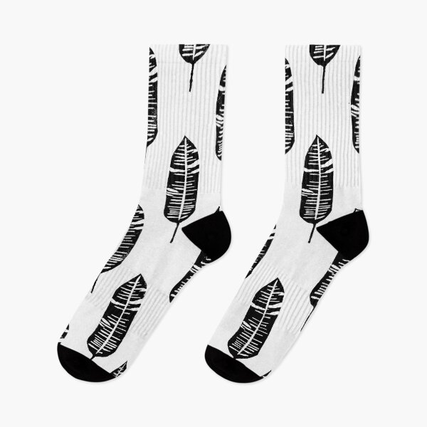 Item preview, Banana leaf, lino cut printed pattern, nature inspired, handmade, black and white designed and sold by emporiumjulium.