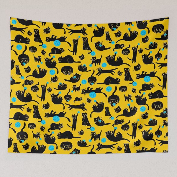 Item preview, Black cats playing with a ball (yellow background variant) designed and sold by EliSoft.