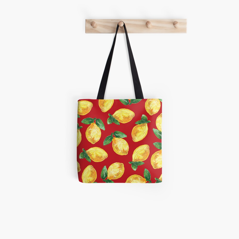 Palette Knife Painted Lemons on Red Background Tote Bag