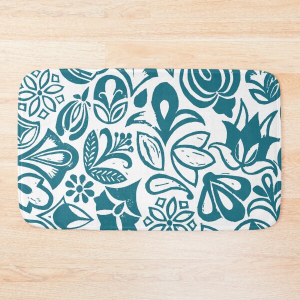 Item preview, BLUE GARDEN, Blue floral folksy pattern, Lino cut printed nature inspired hand printed pattern designed and sold by emporiumjulium.