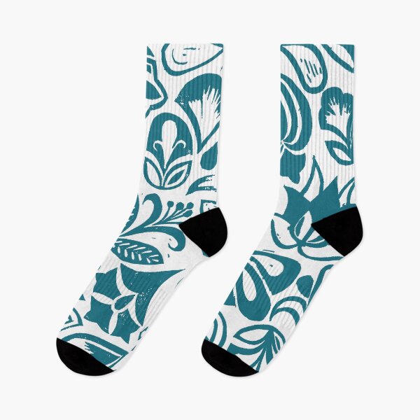Item preview, BLUE GARDEN, Blue floral folksy pattern, Lino cut printed nature inspired hand printed pattern designed and sold by emporiumjulium.