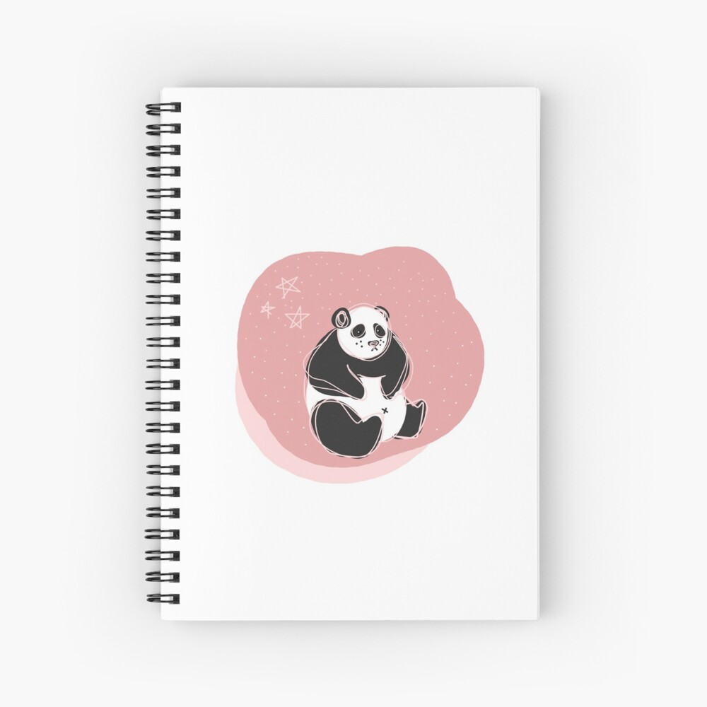 Pink Scribble Panda with Stars Spiral Notebook