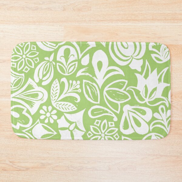 Item preview, GREEN GARDEN, floral folksy pattern, Lino cut printed nature inspired hand printed pattern designed and sold by emporiumjulium.