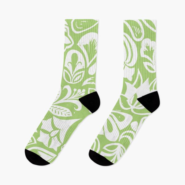 Item preview, GREEN GARDEN, floral folksy pattern, Lino cut printed nature inspired hand printed pattern designed and sold by emporiumjulium.