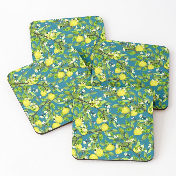 Item preview, Lemon Orchard on Mosaic Blue Background  designed and sold by Cheryl Graham.