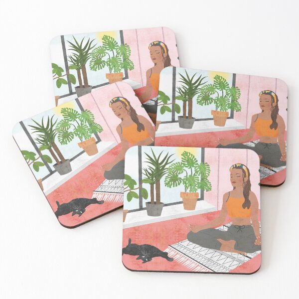 Item preview, Health and wellbeing print, girl meditating and her cat designed and sold by Jess  Hubbard.