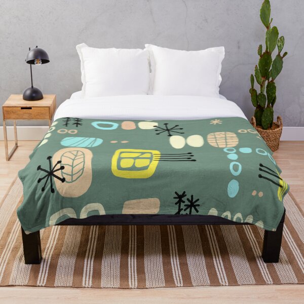 Mid Century Modern Bark Cloth Throw Blanket