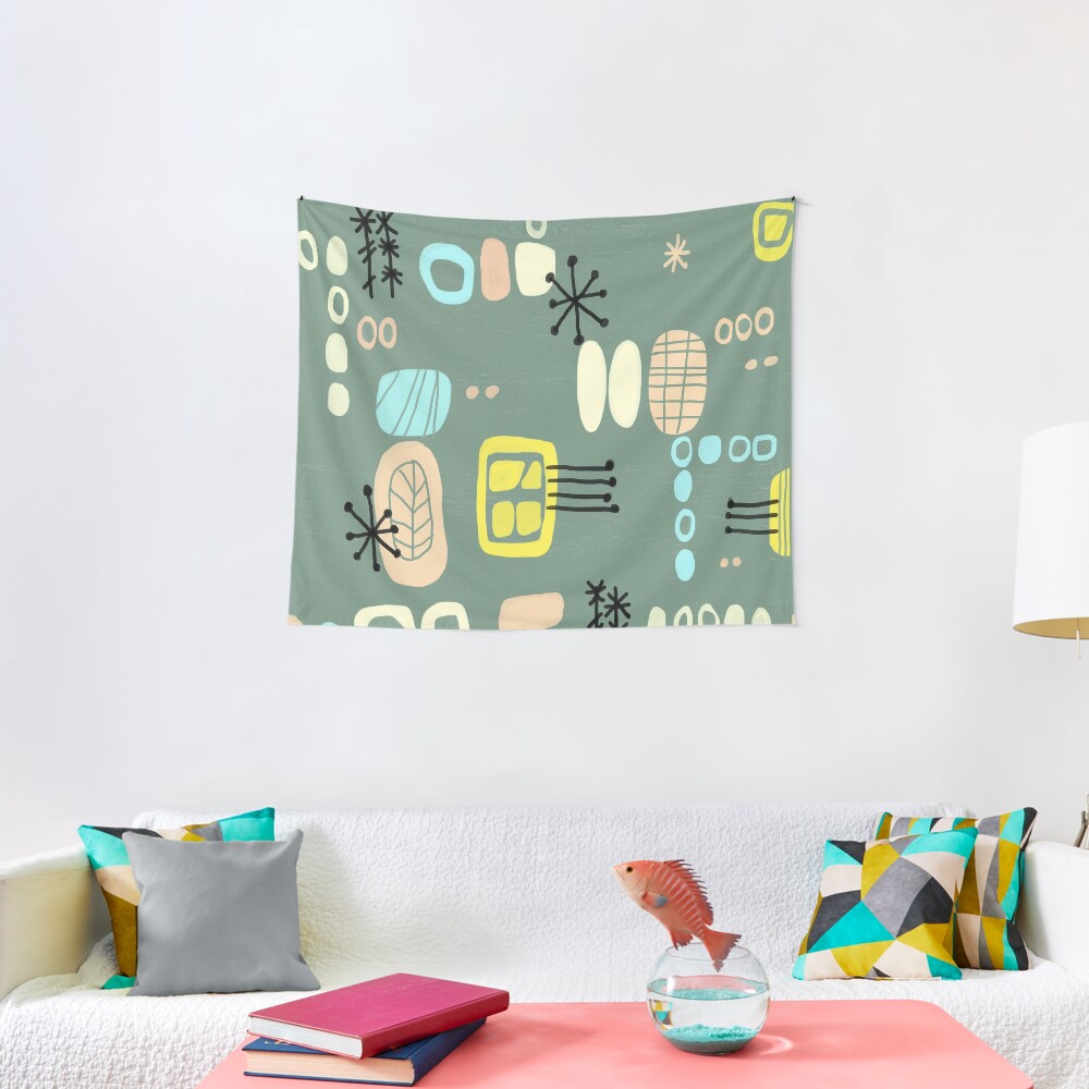 Mid Century Modern Bark Cloth Tapestry