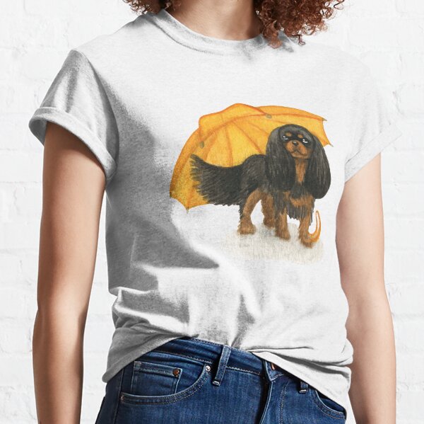Cavalier King Charles Spaniel - Yellow Umbrella Black and Tan Classic T-Shirt